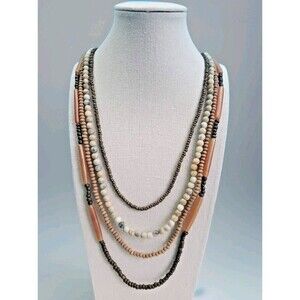 Boho Multi-Strand Natrual Material Necklace Earth Tones Tribal Statement